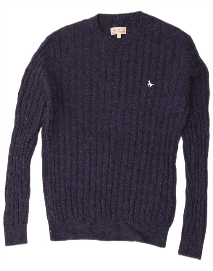 Jack Wolfskin Mens Crew Neck Jumper Sweater Small Navy Blue Flecked Wool