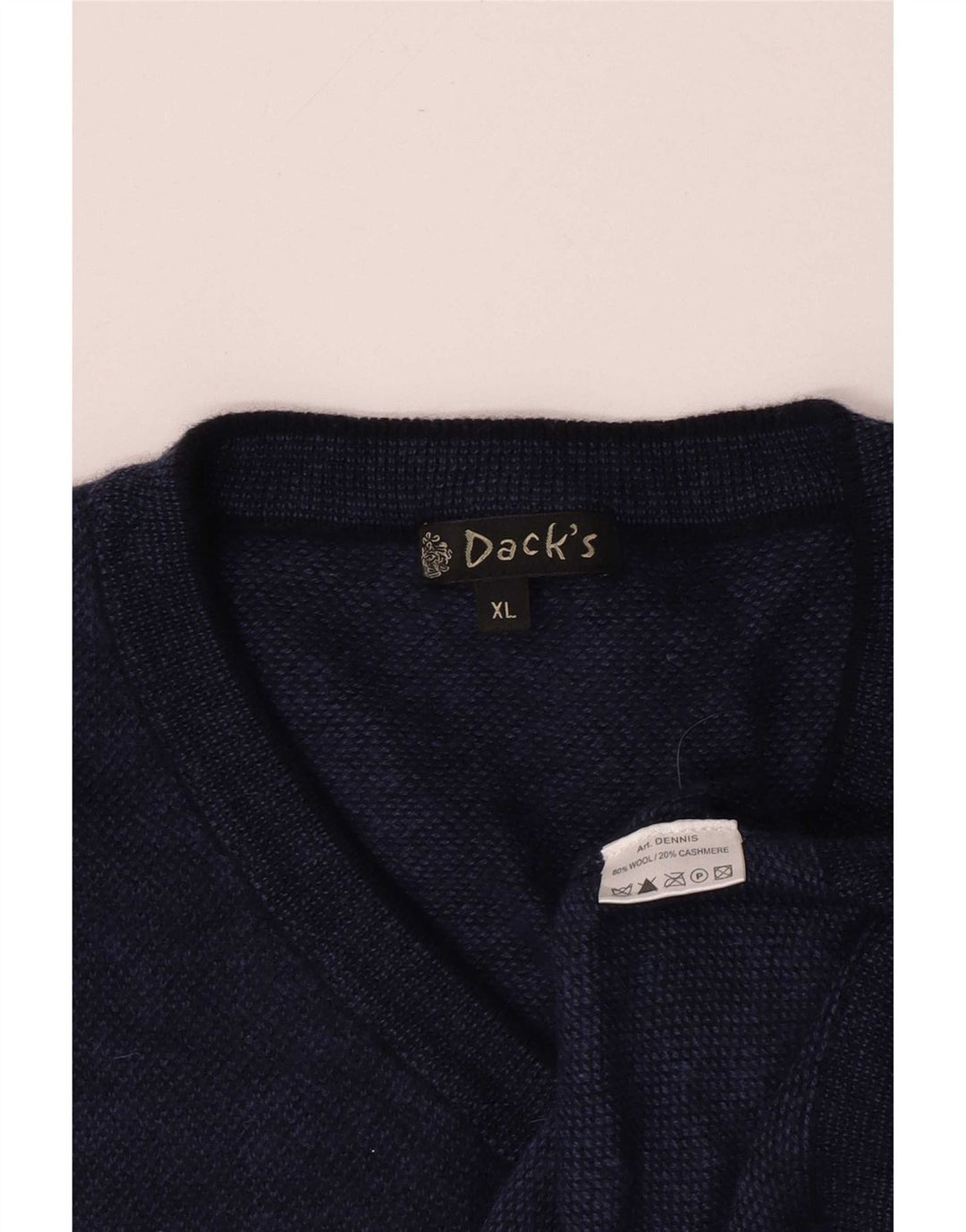 Dack's Mens V-Neck Jumper Sweater XL Navy Blue Wool