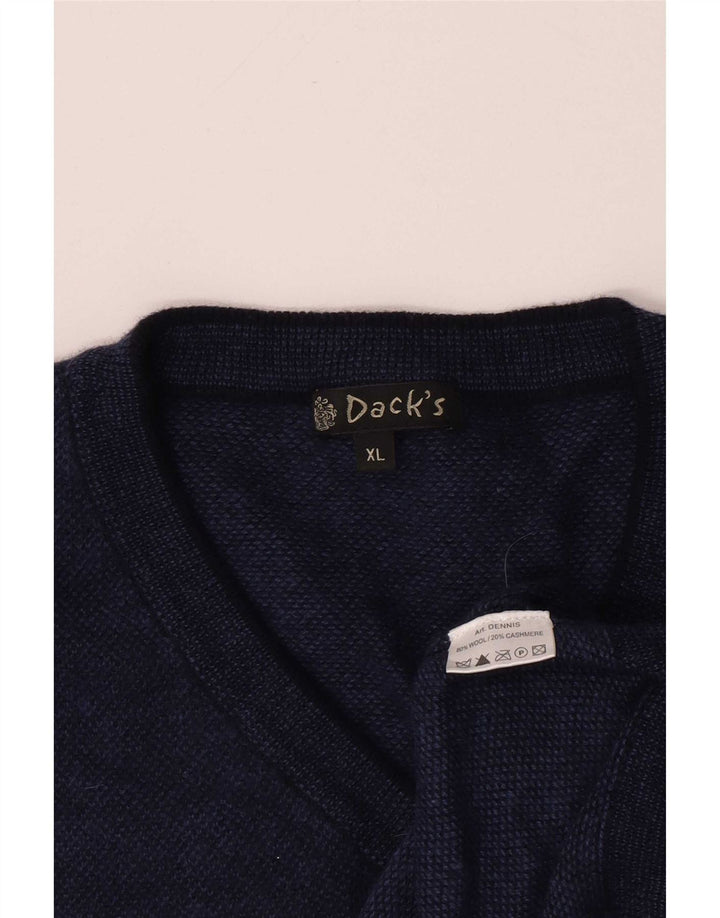 Dack's Mens V-Neck Jumper Sweater XL Navy Blue Wool