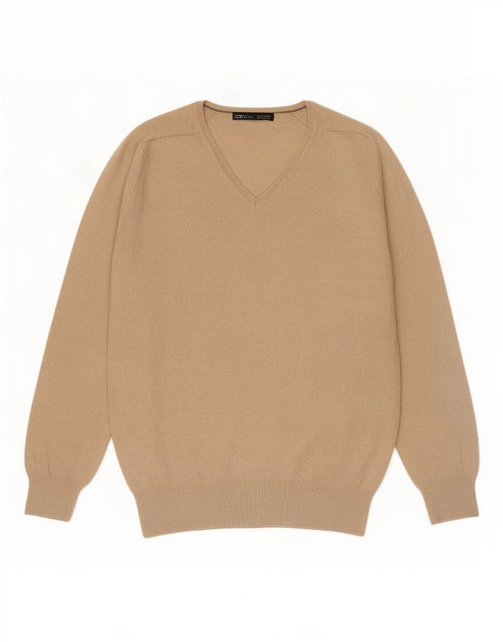 Zara Womens V-Neck Jumper Sweater Large Beige