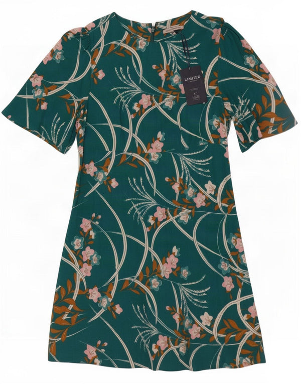 Marks & Spencer Womens Short Sleeves A-Line Dress UK 8 Small Green Floral