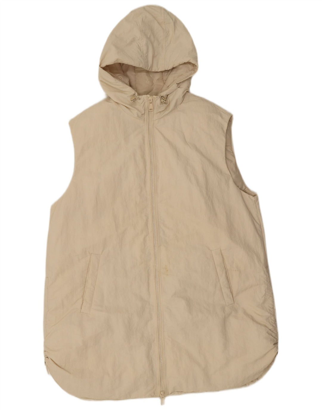 Zara Womens Hooded Oversized Padded Gilet UK 16 Large Beige Polyamide
