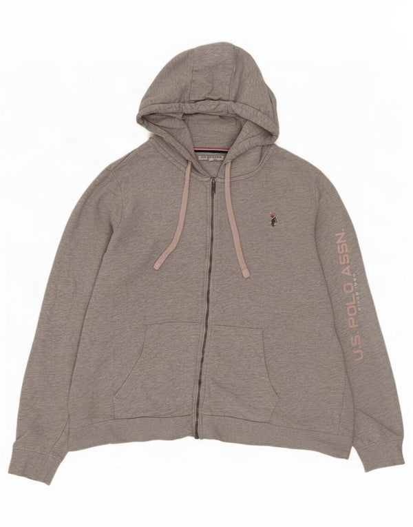U.S. Polo Assn. Womens Graphic Zip Hoodie Sweater UK 20 2XL Grey Cotton