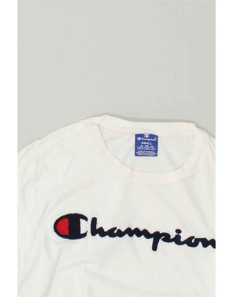 CHAMPION Womens Graphic T-Shirt Top UK 10 Small White Cotton | Vintage Champion | Thrift | Second-Hand Champion | Used Clothing | Messina Hembry 