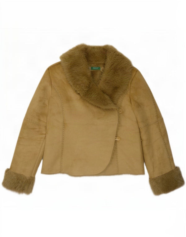 Benetton Womens Sherpa Jacket IT 46 Large Green Polyester
