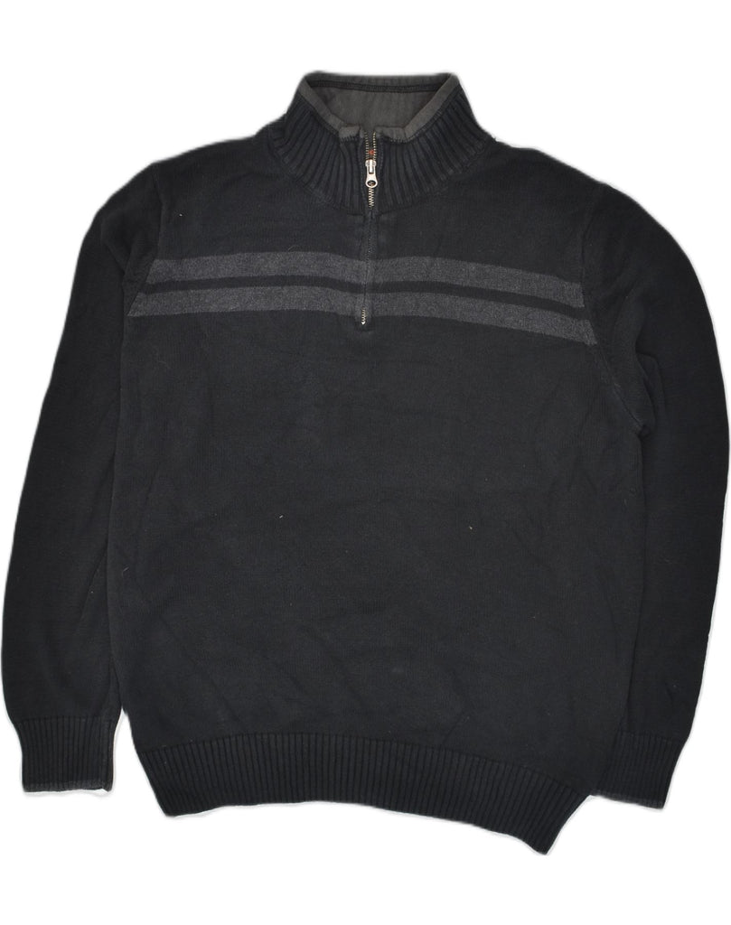 DOCKERS Mens Zip Neck Jumper Sweater Large Black Striped Cotton | Vintage Dockers | Thrift | Second-Hand Dockers | Used Clothing | Messina Hembry 