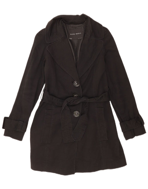 Zara Womens Overcoat UK 6 XS Black Cotton