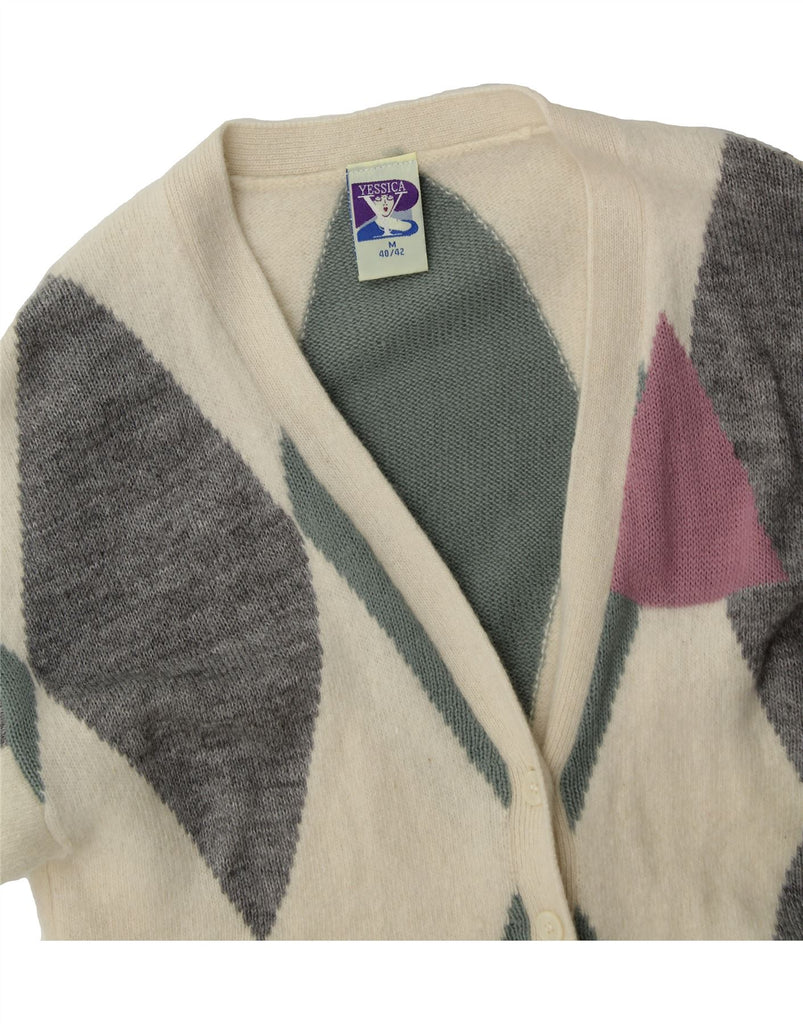 YESSICA Womens Cardigan Sweater EU 40/42 Medium White Argyle/Diamond Vintage Yessica and Second-Hand Yessica from Messina Hembry 