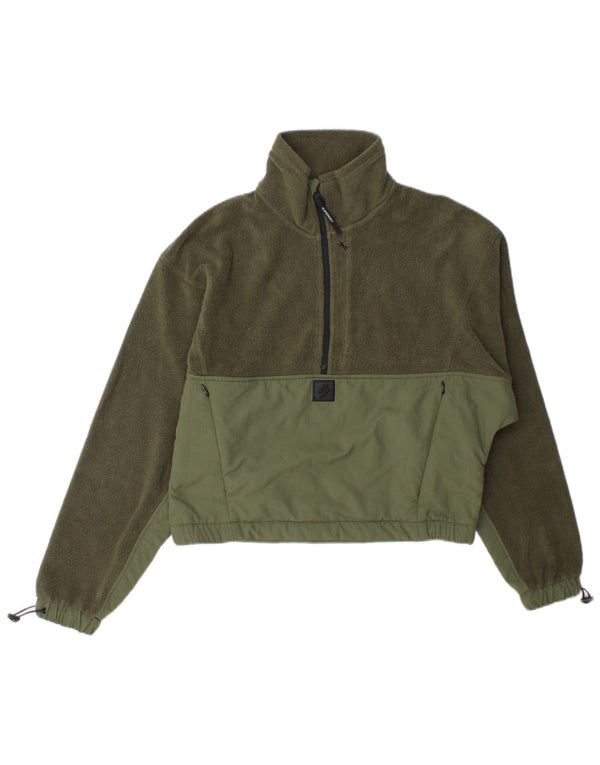 Superdry Womens Zip Neck Oversized Fleece Jumper UK 8 Small Green Cotton