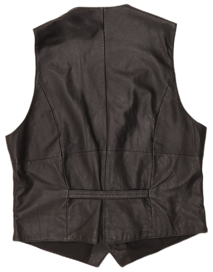 Hide Society Mens Leather Waistcoat EU 48 Medium Black Leather