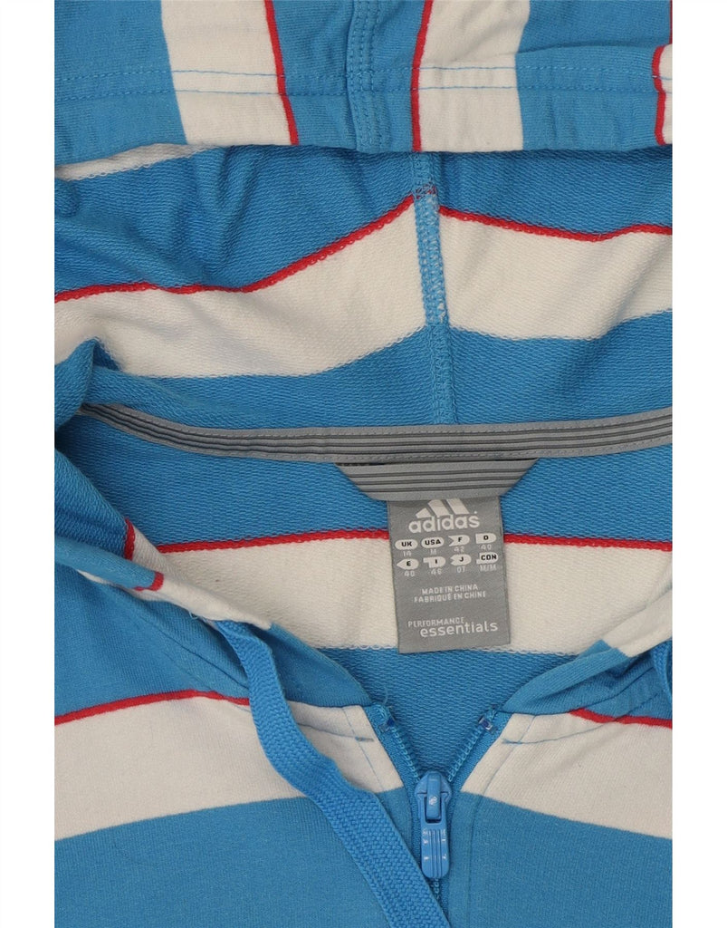 ADIDAS Womens Zip Hoodie Sweater UK 14 Medium  Blue Striped Cotton Vintage Adidas and Second-Hand Adidas from Messina Hembry 