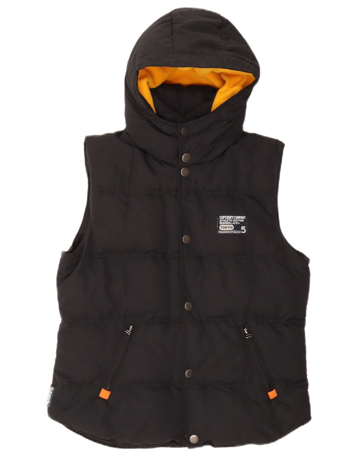 Superdry Boys Hooded Padded Gilet 13-14 Years Large Black Nylon