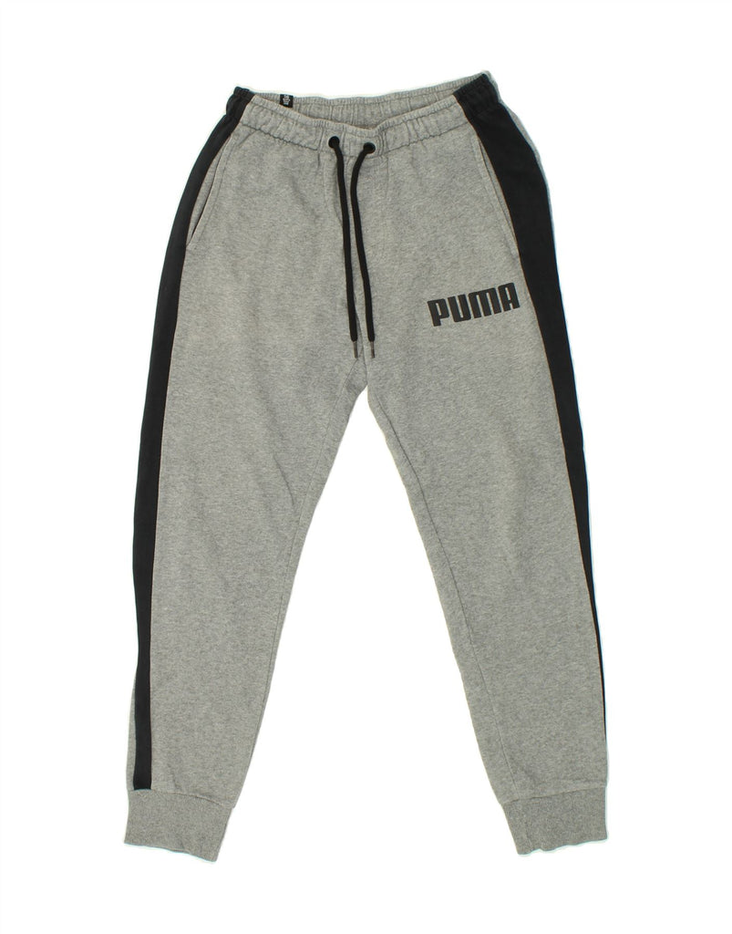 PUMA Mens Graphic Tracksuit Trousers Joggers Small Grey Colourblock Cotton | Vintage Puma | Thrift | Second-Hand Puma | Used Clothing | Messina Hembry 