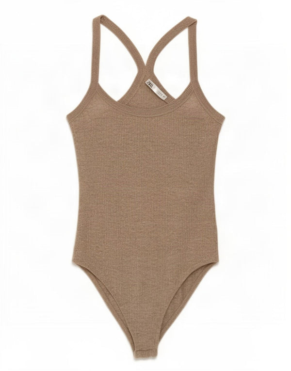 Zara Womens Sleeveless Bodysuit UK 8 Small Grey Cotton