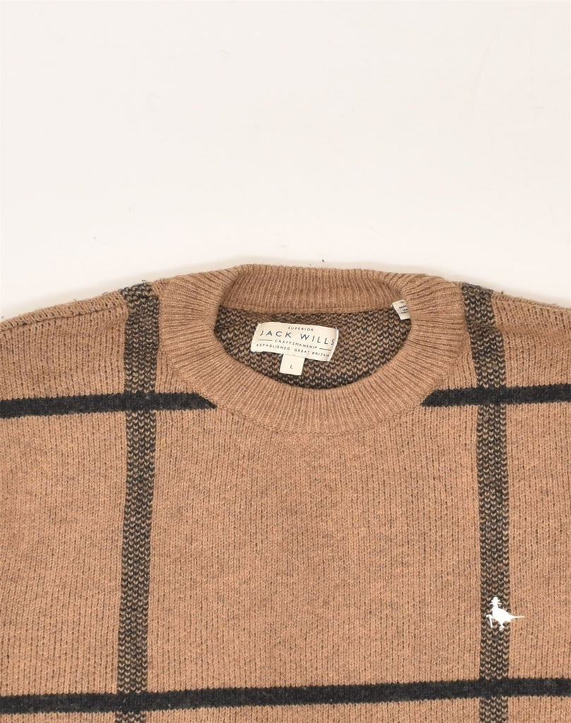 JACK WILLS Mens Crew Neck Jumper Sweater Large Brown Check Wool | Vintage Jack Wills | Thrift | Second-Hand Jack Wills | Used Clothing | Messina Hembry 