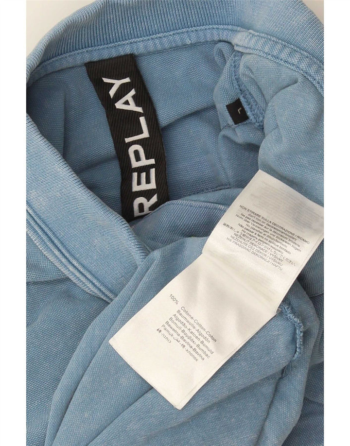 Replay Mens Polo Shirt Large Blue Cotton