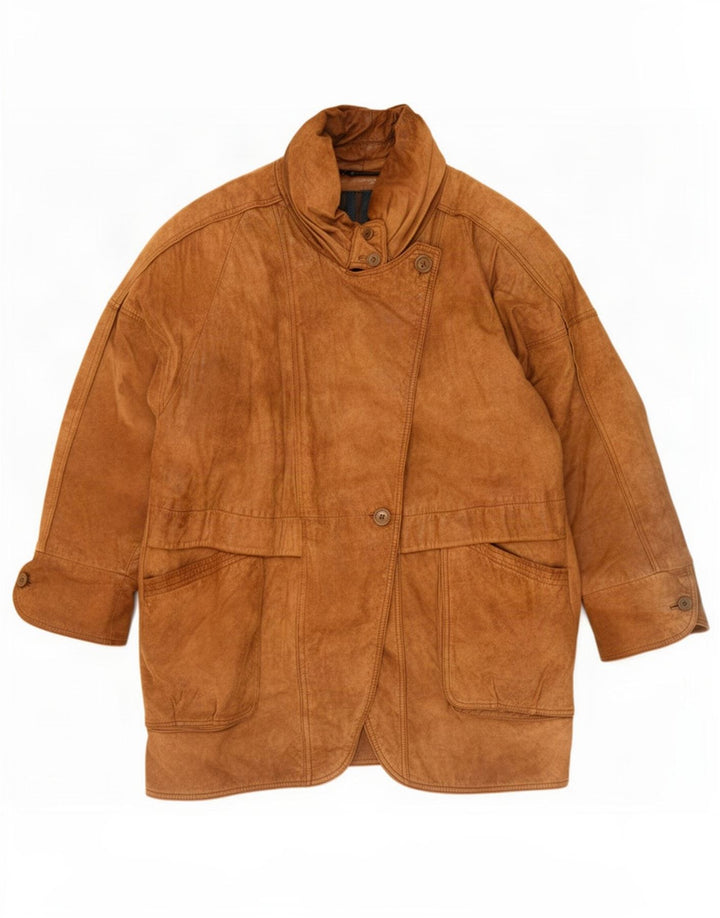 Montes Womens Oversized Leather Coat UK 18 XL Brown