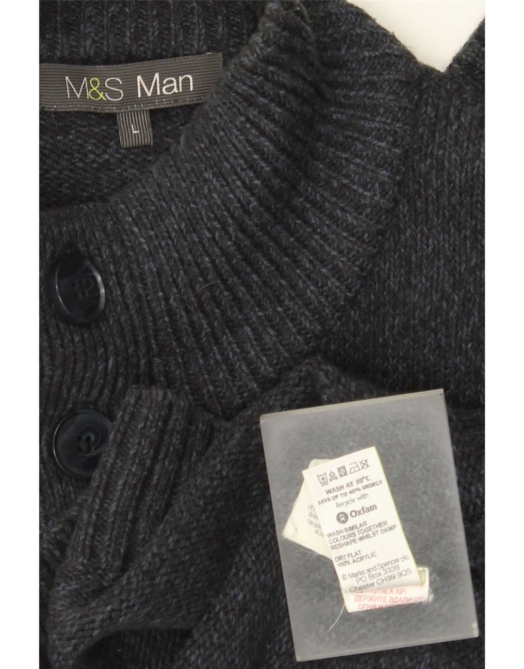 Marks & Spencer Mens Button Neck Jumper Sweater Large Navy Blue Flecked