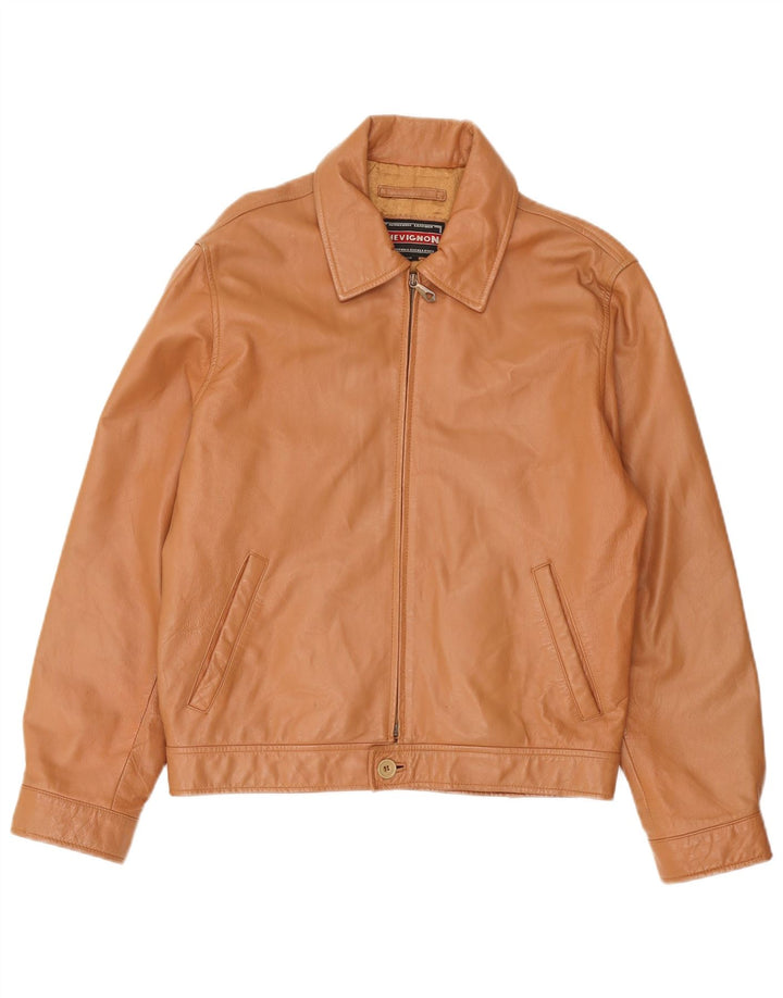 Chevignon Mens Leather Jacket UK 38 Medium Brown