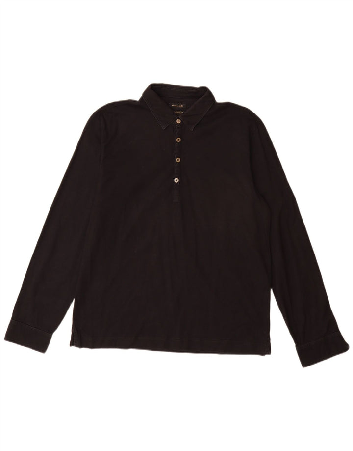 Massimo Dutti Mens Long Sleeve Polo Shirt Large Black Cotton