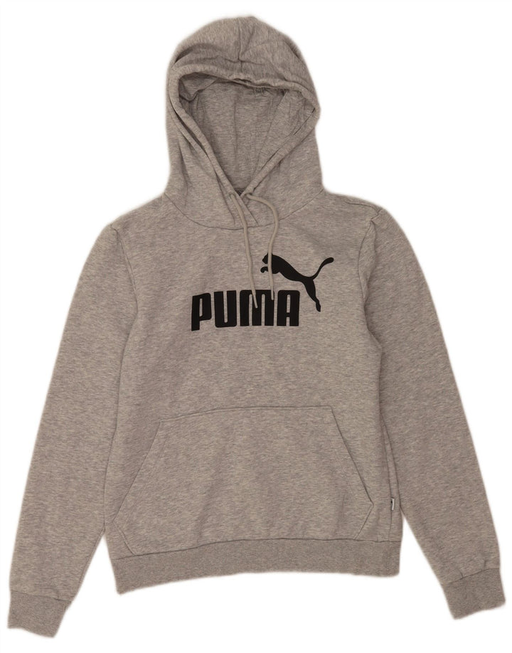 Puma Womens Graphic Hoodie Jumper UK 12 Medium Grey Flecked Polyester