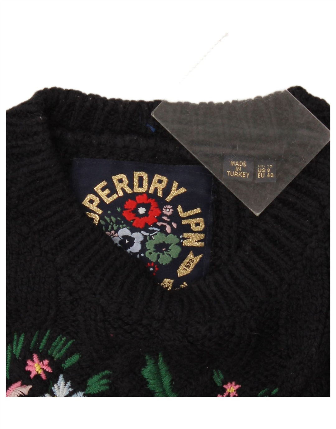 Superdry Womens Graphic Crew Neck Jumper Sweater UK 12 Medium Navy Blue