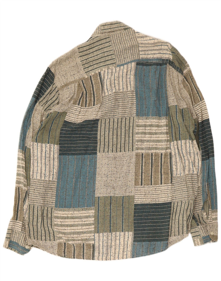 Azzurra Mens Shirt Large Green Patchwork Cotton