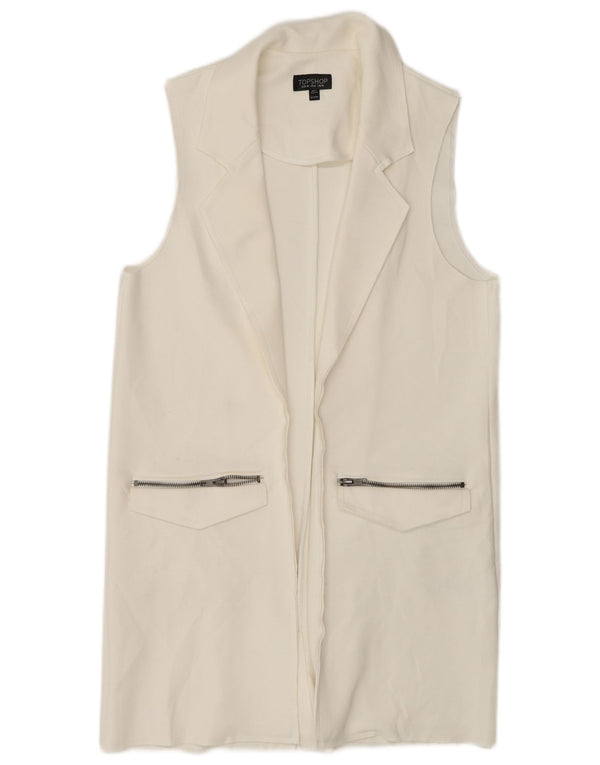Topshop Womens Loose Fit Longline Waistcoat UK 10 Small  White Polyester