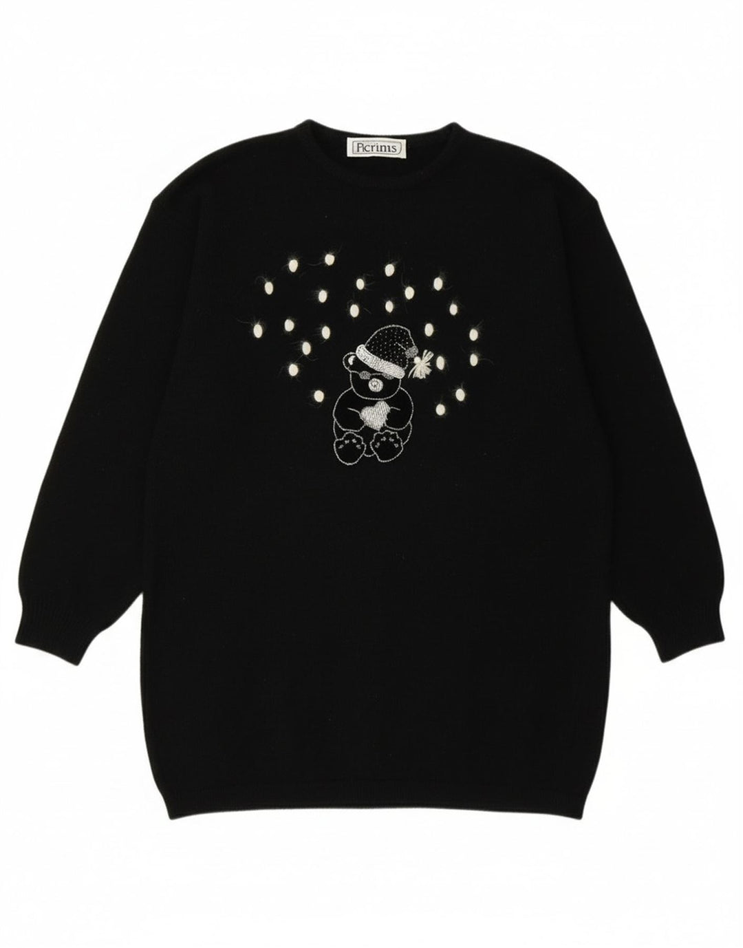 Vintage Womens Graphic Crew Neck Jumper Sweater UK 16 Large Black Wool