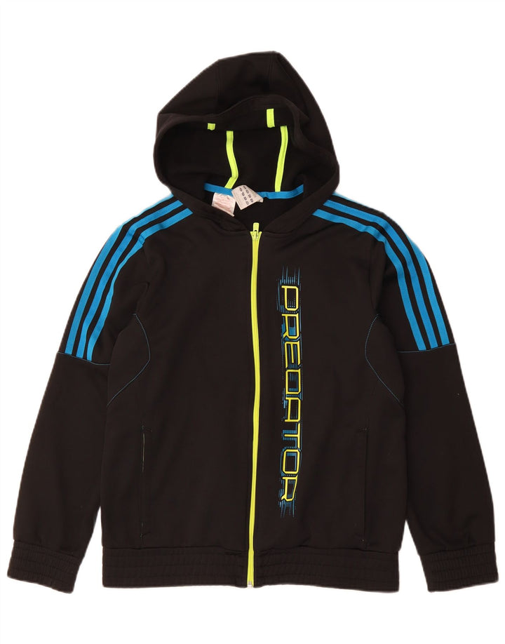 Adidas Boys Predator Graphic Zip Hoodie Sweater 13-14 Years Black Polyester