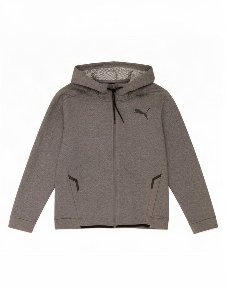Puma Mens Zip Hoodie Sweater Large Grey Flecked Polyester