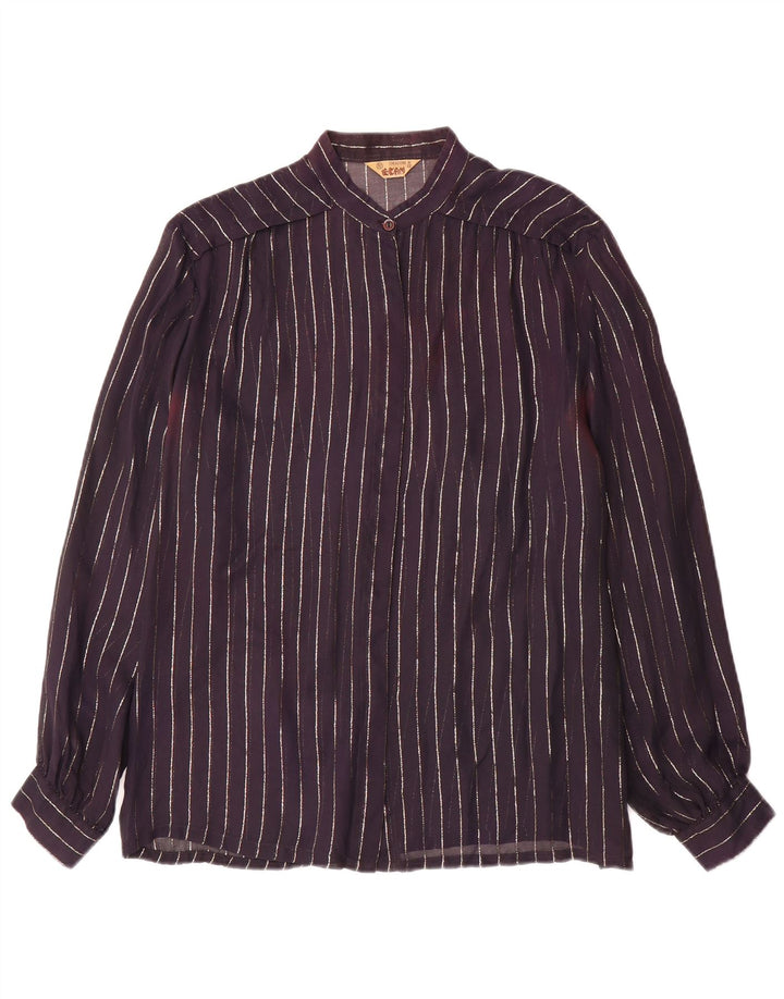 Vintage Womens Shirt Blouse IT 46 Large Navy Blue Pinstripe