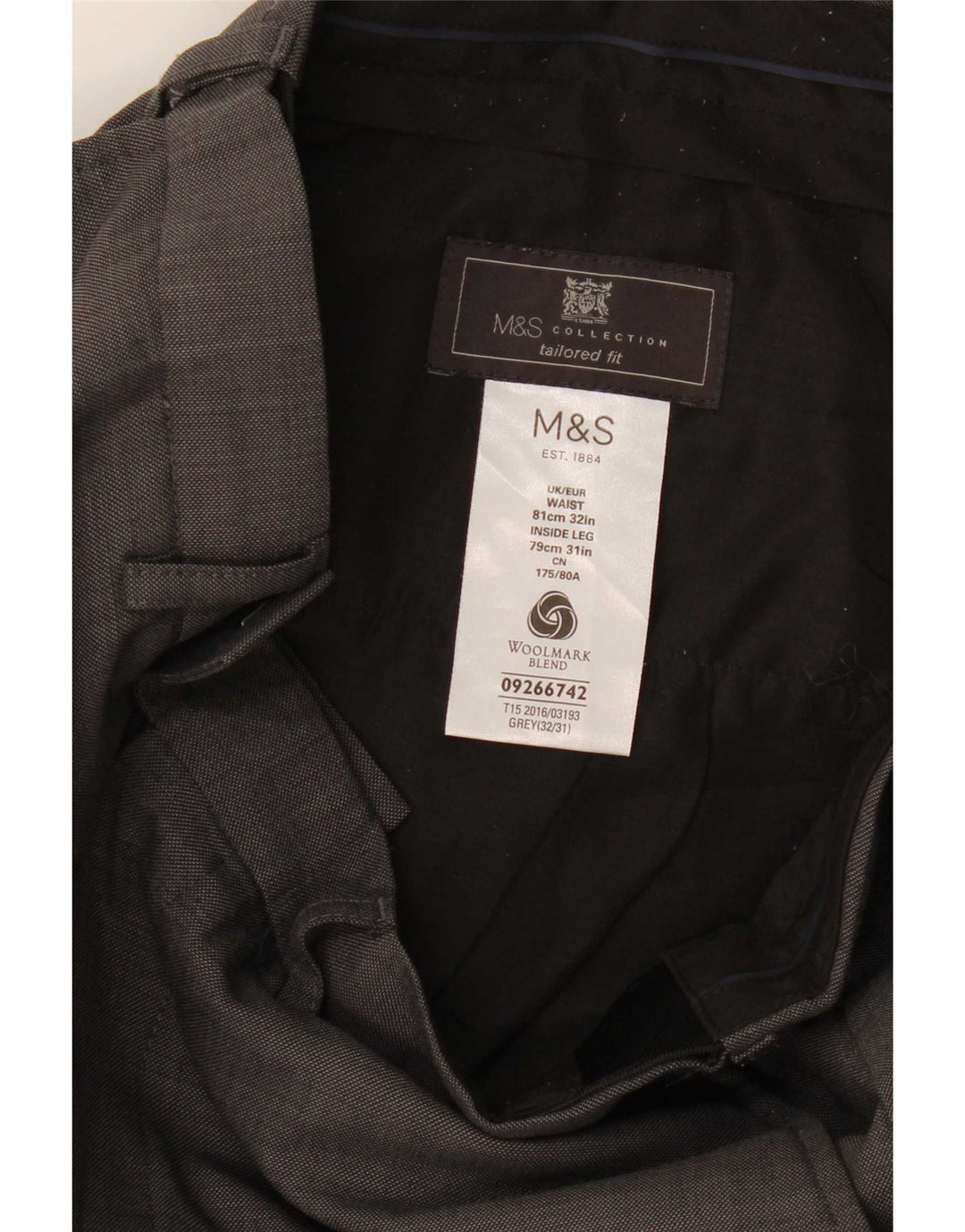 Marks & Spencer Mens Tailored Fit Straight Suit Trousers W32 L26 Grey Wool