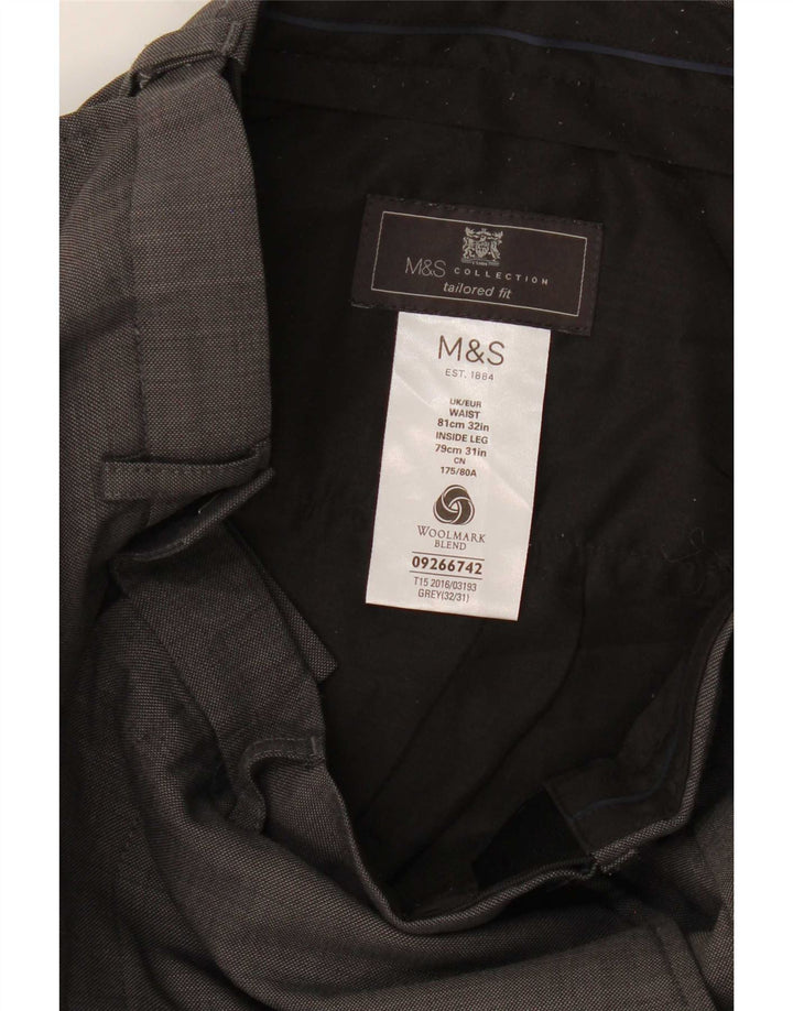 Marks & Spencer Mens Tailored Fit Straight Suit Trousers W32 L26 Grey Wool