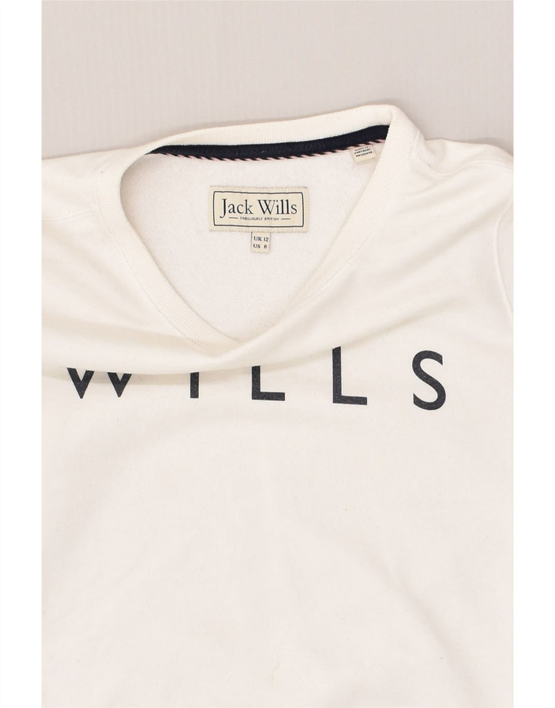 JACK WILLS Womens Graphic Sweatshirt Jumper UK 12 Medium White Cotton | Vintage Jack Wills | Thrift | Second-Hand Jack Wills | Used Clothing | Messina Hembry 