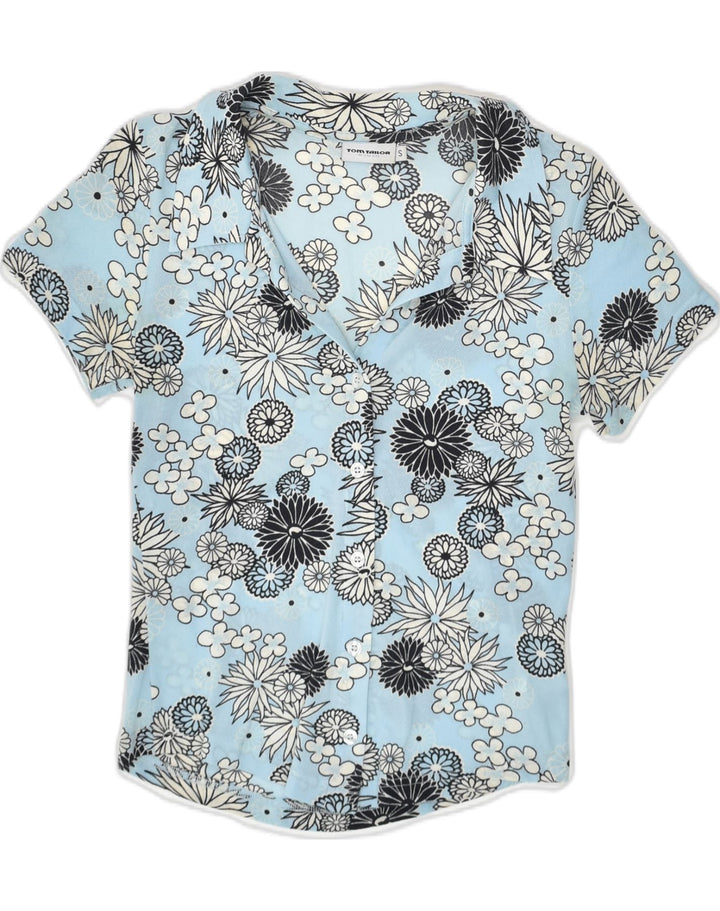 TOM TAILOR Womens Short Sleeve Shirt UK 8 Small Blue Floral Polyamide | Vintage Tom Tailor | Thrift | Second-Hand Tom Tailor | Used Clothing | Messina Hembry 