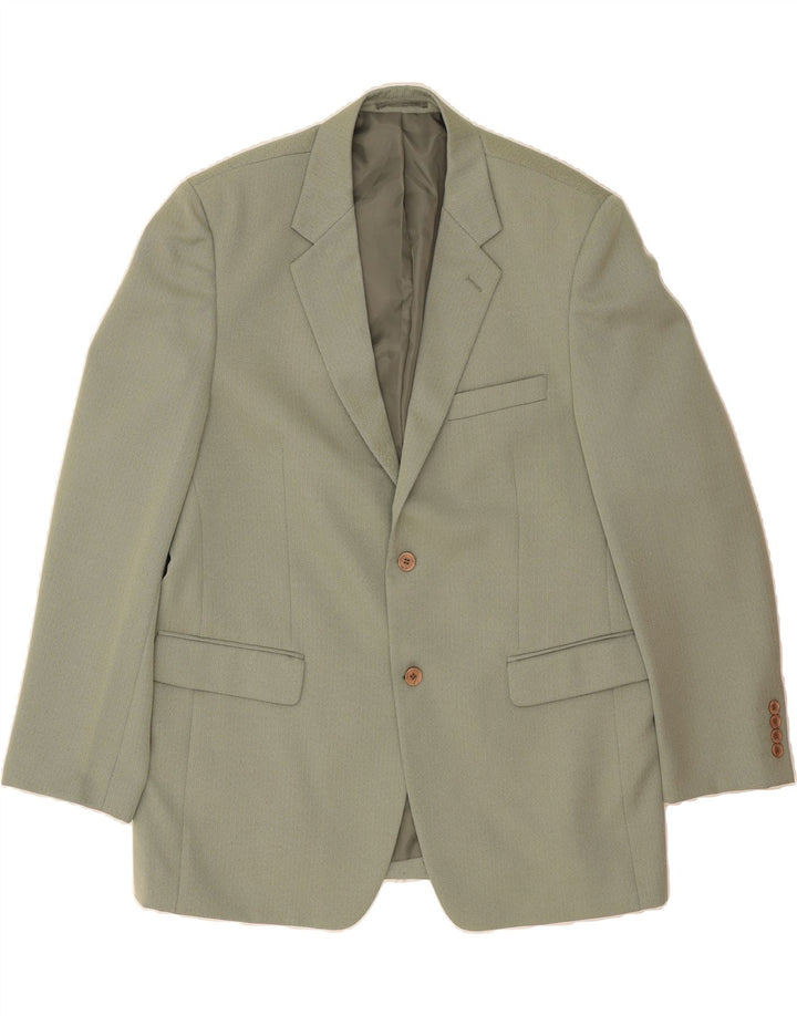 VINTAGE Mens 2 Button Blazer Jacket UK 46 3XL Green Chevron Polyester Vintage Vintage and Second-Hand Vintage from Messina Hembry 