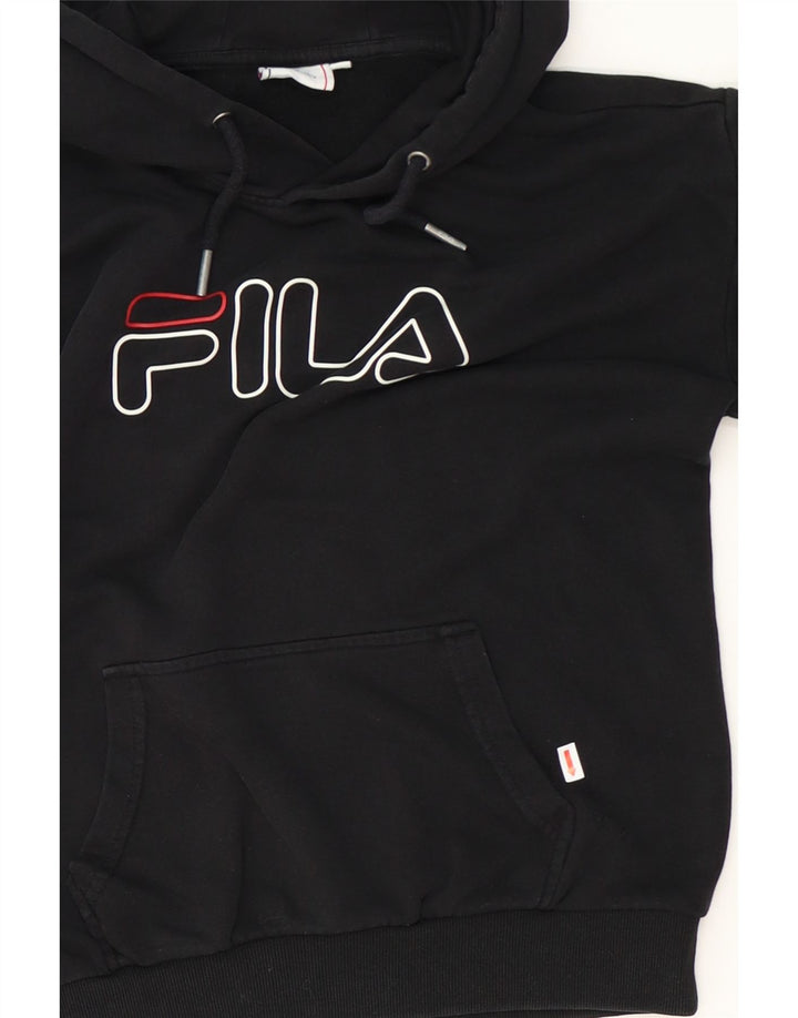 FILA Mens Graphic Hoodie Jumper Small Black Cotton Vintage Fila and Second-Hand Fila from Messina Hembry 