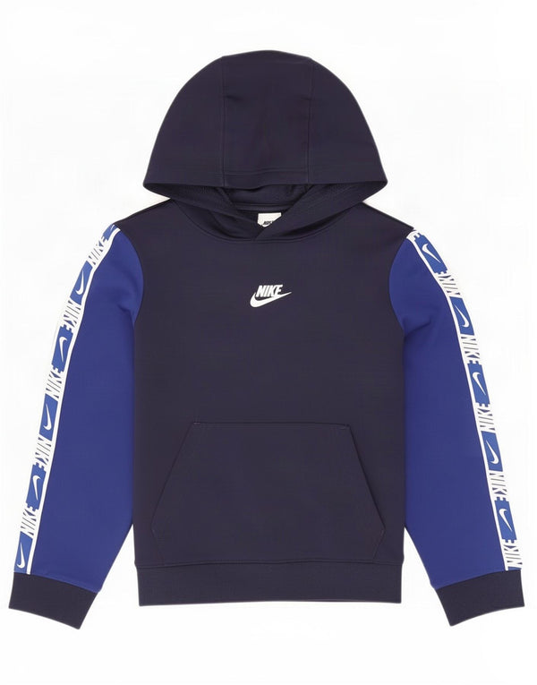 Nike Boys Graphic Hoodie Jumper 8-9 Years Small Navy Blue Colourblock