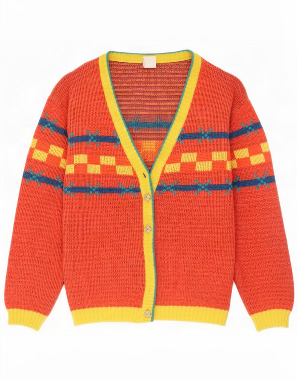 Vintage Womens Cardigan Sweater UK 14 Medium Red Geometric