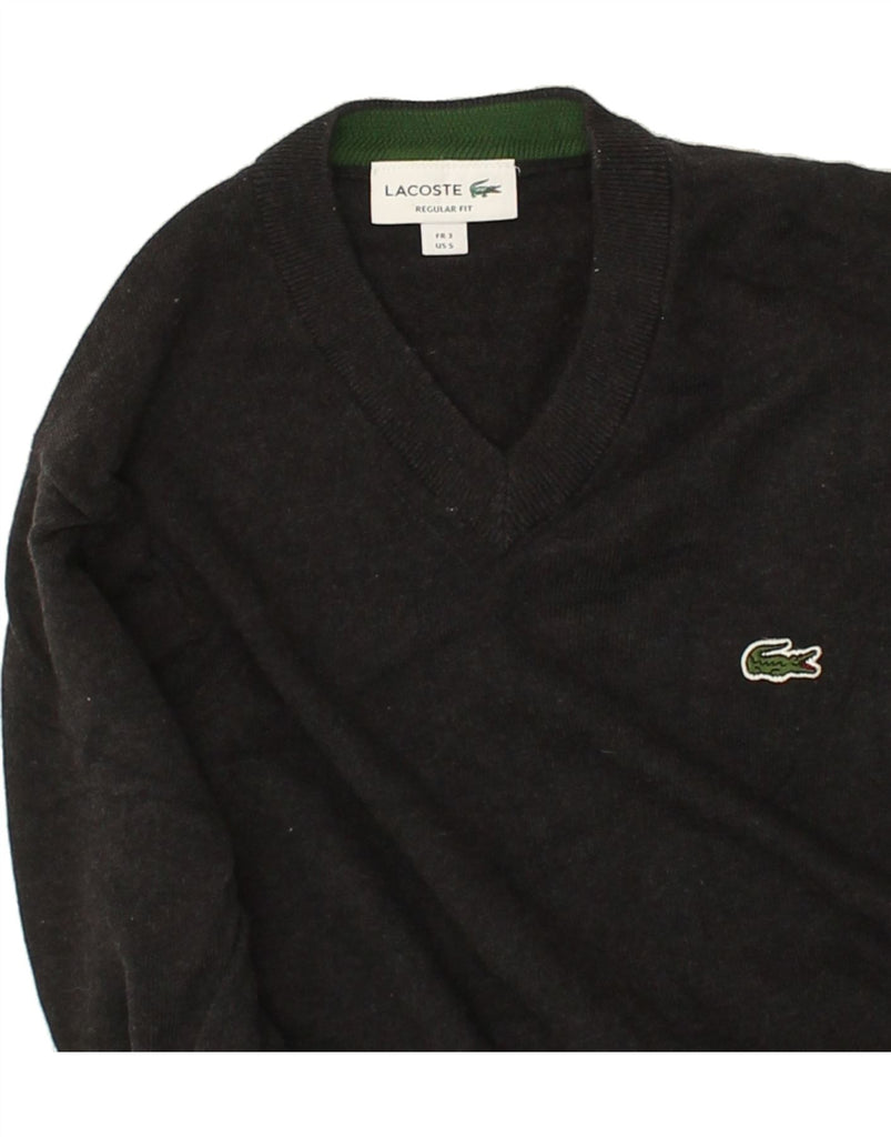 LACOSTE Mens Regular Fit V-Neck Jumper Sweater Size 3 Small Grey Cotton | Vintage Lacoste | Thrift | Second-Hand Lacoste | Used Clothing | Messina Hembry 