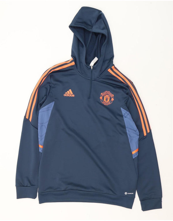 Adidas Mens Manchester United Hoodie Jumper Large Navy Blue Colourblock