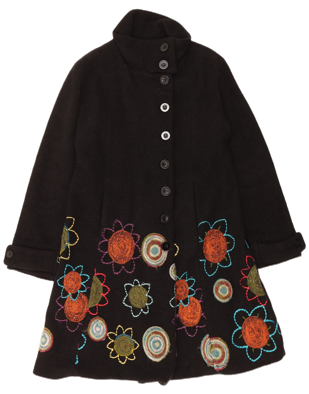 Desigual Womens Graphic Overcoat EU 44 XL Black Floral