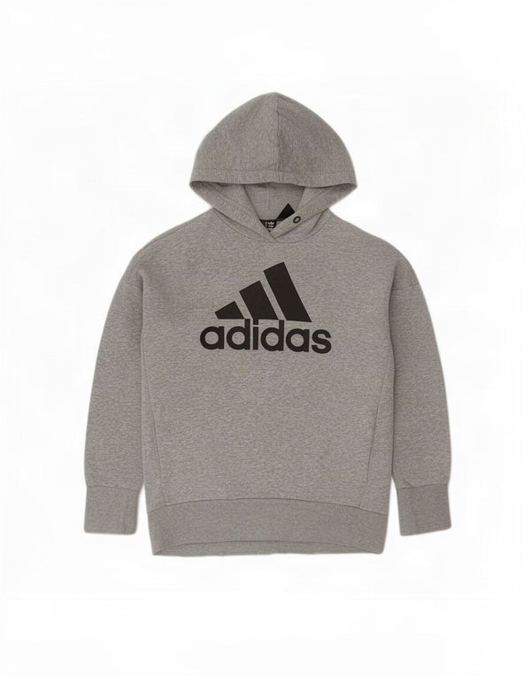 Adidas Womens Graphic Hoodie Jumper UK 12/14 Medium Grey Flecked Cotton