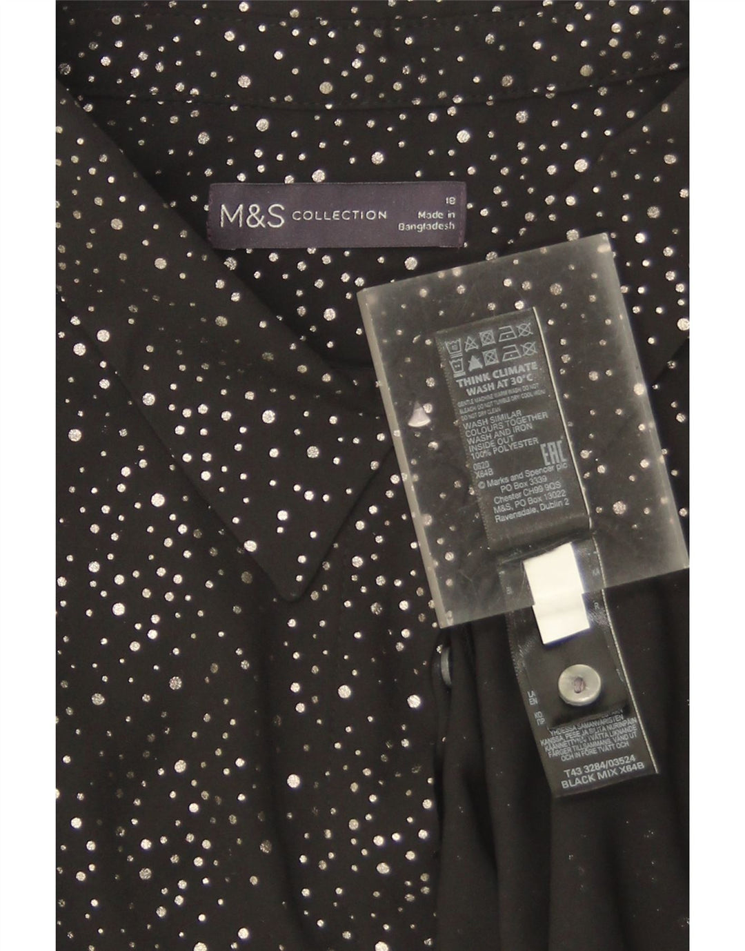 Marks & Spencer Womens Oversized Shirt Blouse UK 18 XL Black Spotted