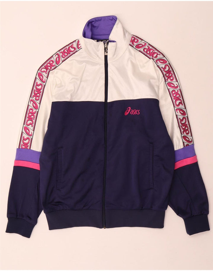 ASICS Womens Graphic Tracksuit Top Jacket IT 48 XL White Colourblock