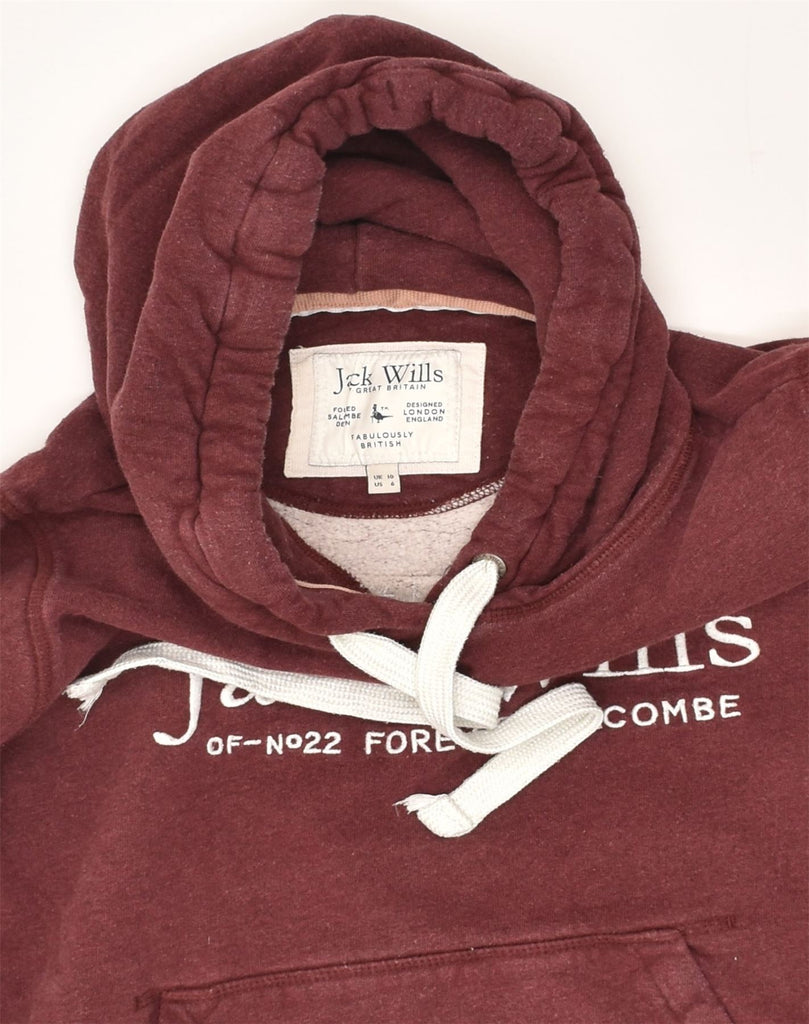 JACK WILLS Womens Graphic Hoodie Jumper UK 10 Small Burgundy Cotton | Vintage Jack Wills | Thrift | Second-Hand Jack Wills | Used Clothing | Messina Hembry 