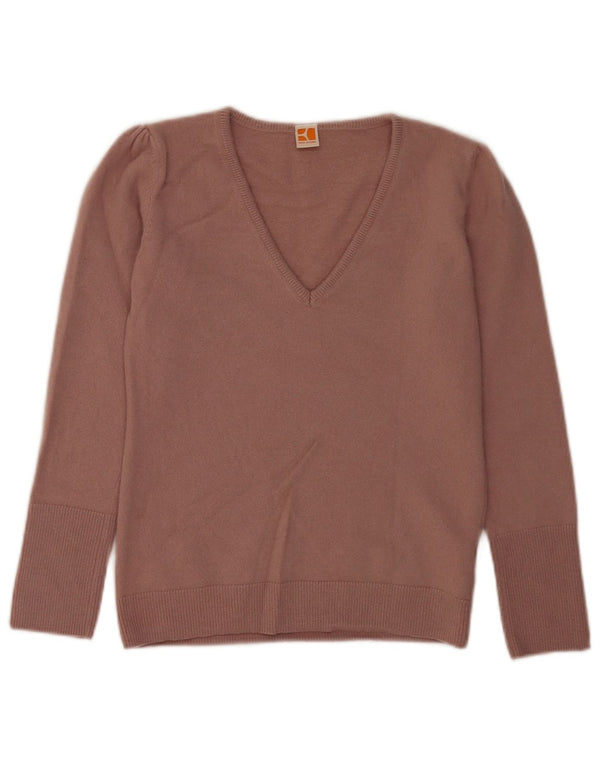 Hugo Boss Womens V-Neck Jumper Sweater UK 12 Medium Pink Cashmere