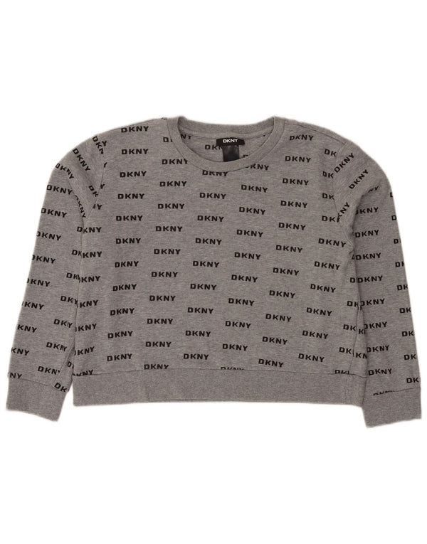 Dkny Womens Crop Graphic Sweatshirt Jumper UK 16 Large Grey Cotton