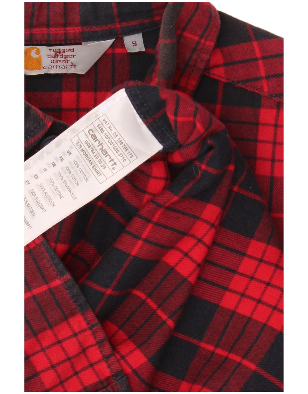 Carhartt Mens Flannel Shirt Small Red Plaid Cotton